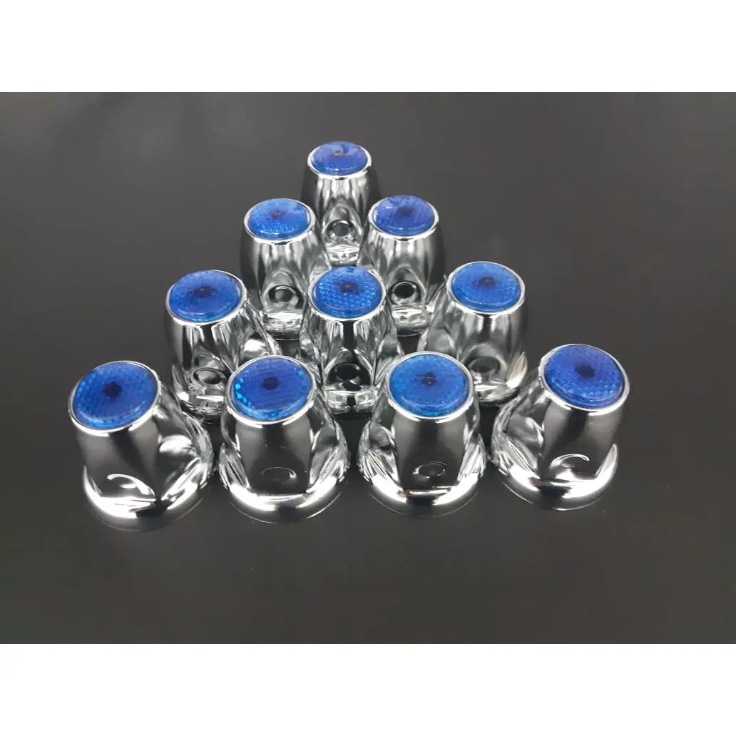 Fortpro 33Mm X 2 1/8" Chrome Push-On Nuts Covers With Colored Top Reflector - 10 Pack 1
