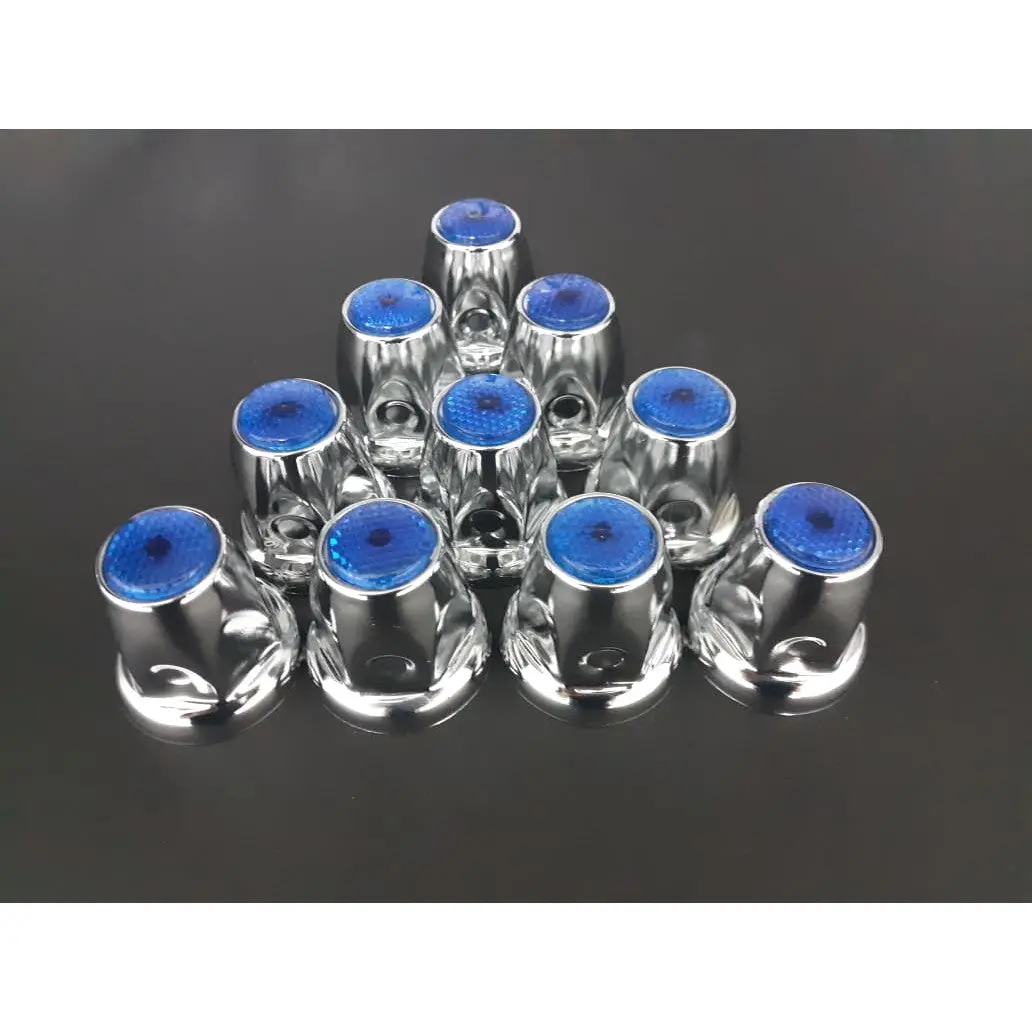 Fortpro 33Mm X 2 1/8" Chrome Push-On Nuts Covers With Blue Top Reflector - 10 Pack | F247616-B-10Qty 1