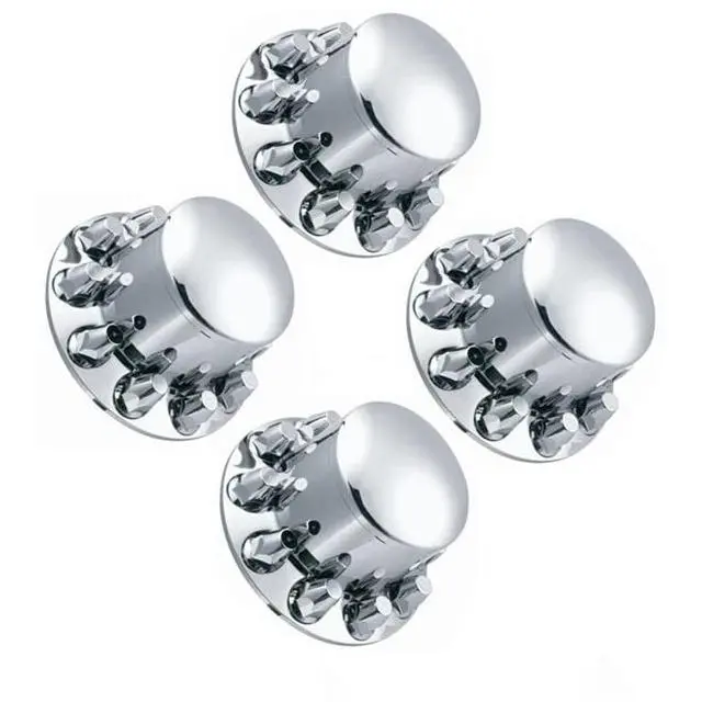 Fortpro 4-Qty Semi Truck Chrome Rear Axle Wheel Cover Kit Hub Cap W/ 33Mm Thread-On Nuts Covers | F245695-4Qty 1
