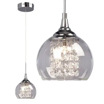 1-Light Mini Pendant, Polished Chrome, Clear Crystal Beads, Dimmable, Clear Glass Shade, Includes 20W G4 Bulb 1