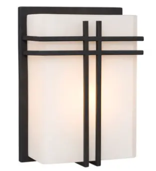 1-Light Outdoor/Indoor Wall Sconce, Model 215640Bk - Black Finish With Satin White Glass, Steel & Glass Construction 1