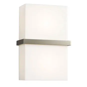 213130Bn Wall Sconce, Brushed Nickel Finish, Satin White Glass, 2 X 60W Bulbs, Med. Base, 8"W X 12"H 1
