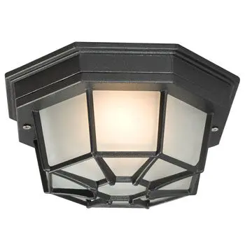 301401 Blk Outdoor Cast Aluminum Ceiling Fixture - Black Finish, Frosted Glass, 60W Bulb, 9"D X 4"H 1
