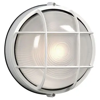 305011 Wht - White Cast Aluminum Marine Light With Guard, Frosted Glass, Med. Base, 100W Non-Dimmable 1