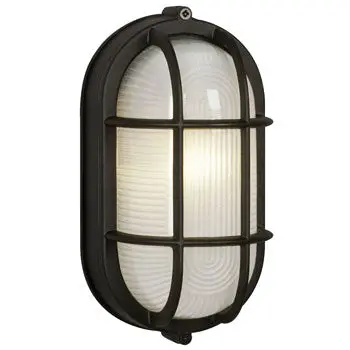 305014 Blk - Black Cast Aluminum Marine Light With Guard, Frosted Glass, 60W Bulb, 4-1/4"W X 8-3/8"H 1