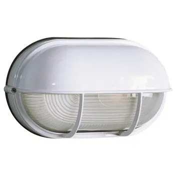 305562Wh Cast Aluminum Marine Light - White Hood, Frosted Glass, 100W Bulb, Med. Base, 11-1/8"W X 6-1/2"H 1