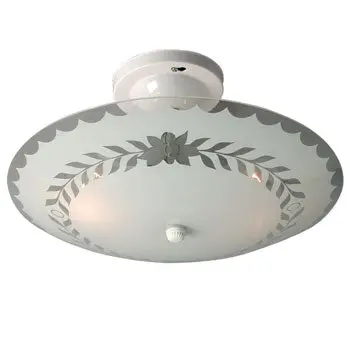 600655 Bedroom Light - Round White Leaf Glass, 2X60w, Med. Base, 13"X13"X6.5", Non-Dimmable 1