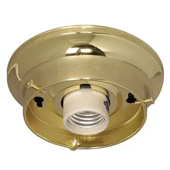 61035-P: 3-1/4" One-Light Indoor Ceiling Holder, Polished Brass, 60W A Bulb, Med. Base, Non-Dimmable 1