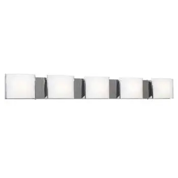 723300Ch Vanity Light - Polished Chrome, 5 Satin White Glass Shades, 100W T3 Bulbs, 42.5"W X 5"H 1