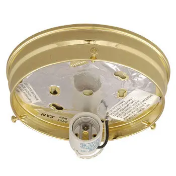 810208Pb-H Utility Flush Mount Holder - Polished Brass, White Glass, 60W, Med. Base, Non-Dimmable 1