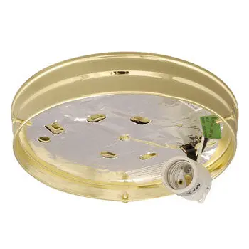 810210Pb-H Utility Flush Mount Holder - Polished Brass, 100W, 8-3/4"D X 1-1/2"H, Med Base, Non-Dimmable. 1