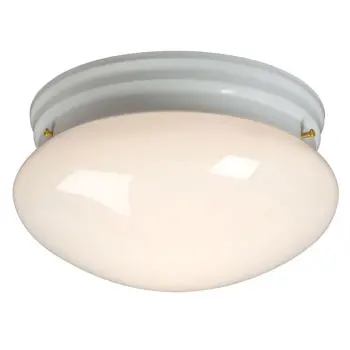 810210Wh Utility Flush Mount - White W/ White Glass, 100W, Med. Base, Non-Dimmable, 9-1/2" Diameter 1