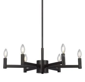 825715Bk 6 Lamp Chandelier Black - Steel Fixture, 26" Diameter, 47.375" Height, 60W Lamps, Dry Location, Csa Listed 1