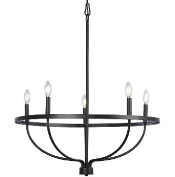 825813Bk 5 Lamp Chandelier, Black Steel Fixture, 60W Bulbs Required, 29" Diameter 1