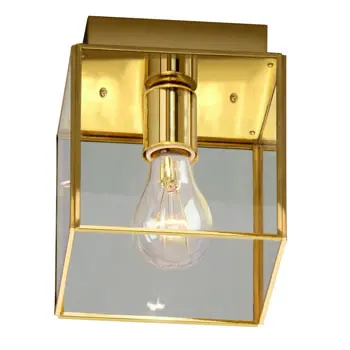 860805Pb Flush Mount - Polished Brass With Clear Glass, 60W A Bulb, Medium Base, 6" X 6" X 6-3/4" 1