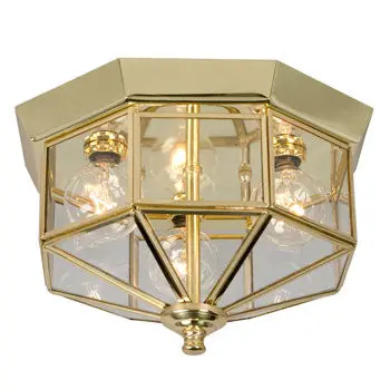 860809H Flush Mount - Polished Brass Finish, 3 G16.5 Bulbs, Clear Glass, 25W, Non-Dimmable 1