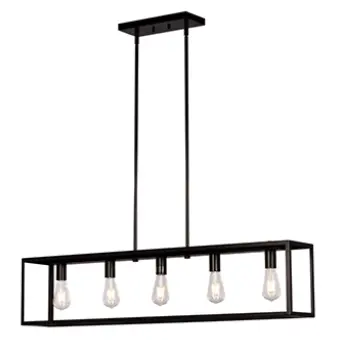926757Bk 5-Light Linear Pendant, Black, Adjustable Rods, Swivel, Steel Construction, 44" Length 1