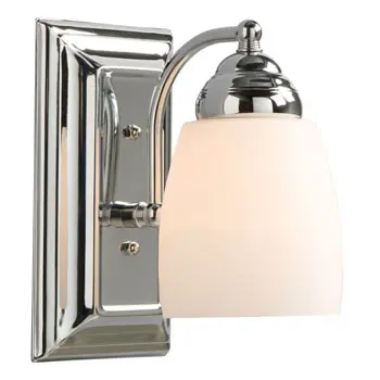 Barclay Single Light Vanity - Chrome, Satin White Glass, 100W, Dimmable, 4.5"X8"X6.75", Med. Base 1