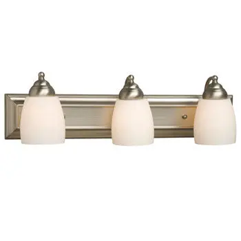 Barclay Three Light Vanity - Brushed Nickel, Satin White Glass, 24" Wide, 100W Med. Base, Non-Dimmable 1