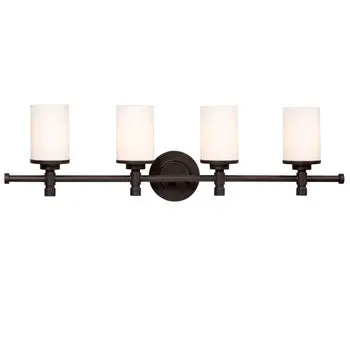 Brighton 4-Light Vanity, Oil Rubbed Bronze, Satin White Glass, Requires 4X 100W Med. Base Bulbs 1