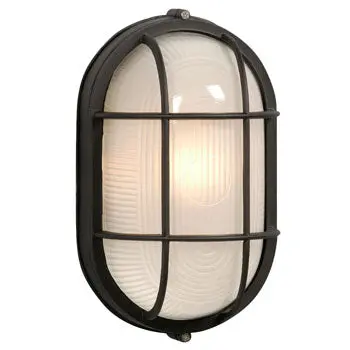 Cast Aluminum Marine Light 305013 Blk - Black Finish W/ Frosted Glass, 100W, Med. Base, 6.5"W X 11.125"H 1