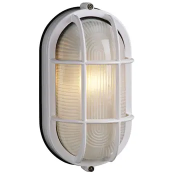 Cast Aluminum Marine Light 305014 Wht - White Finish, Frosted Glass, 60W Med Base, Non-Dimmable 1