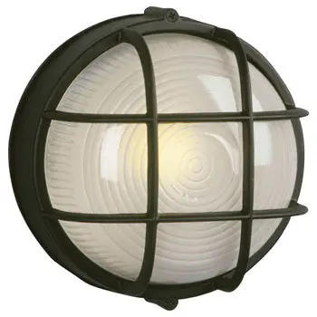 Cast Aluminum Marine Light With Guard - Black Frosted Glass - 305012 Blk - 60W, Med. Base, Non-Dimmable 1