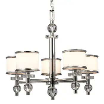 Chrome Five Light Chandelier With White Glass, 60W A15 Bulbs, 22-3/4"D X 21"H - Modern Elegance For Any Room 1