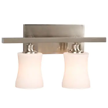 Delta Two Light Vanity - Brushed Nickel & White Glass, 100W, 16"X9", Sleek Non-Dimmable Fixture 1