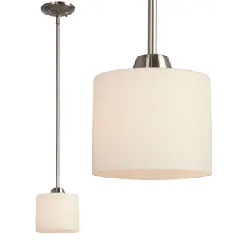 Drummond Mini Pendant Light - Brushed Nickel & Satin White Glass, 60W, Dimmable, Med. Base, 6"D X 6-1/4"H 1