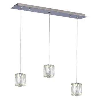 Estella 3L Chrome Led Light Fixture - Clear K9 Crystal, Dimmable, 810 Lumens, 4000K, 20" Length 1