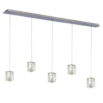 Estella 5L Chrome Island Light, Clear K9 Crystal, 15W Led, 1350 Lumens, Dimmable, 36" Long 1