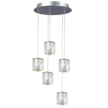 Estella 5L Pendant - Chrome, Clear K9 Crystal, 15W Dimmable Led, 4000K, 1350 Lumens, Elegant Lighting Fixture 1