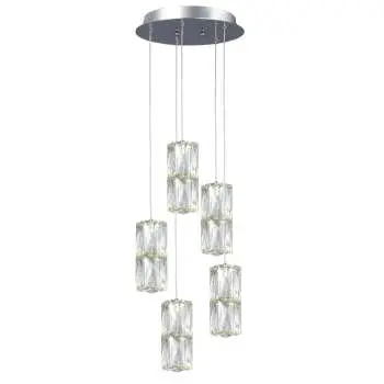 Estella 5L Pendant - Chrome Led Light, Clear K9 Crystal, 30W, 2700 Lumens, Dimmable 4000K 1