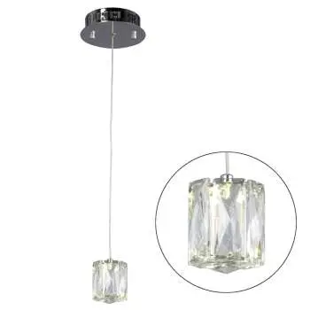 Estella Mini Pendant - Chrome, Clear K9 Crystal, 3W Led, 270 Lumens, 4000K, Dimmable - Elegant Lighting Solution 1