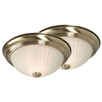 Flush Mount Twin Pack 635278Ab/2 - Antique Brass Finish With Frosted Swirl Glass, 100W Bulb, Med. Base 1