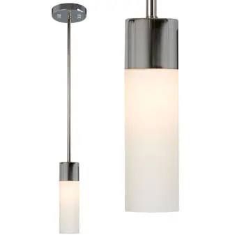 Hadley Mini Pendant Light With Chrome Finish, Satin White Glass, 60W T10 Bulb, 6"-18" Extension Rods 1