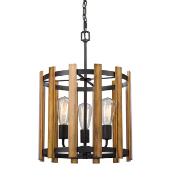 Harrison Black & Wood Pendant Light, 3-Bulb, 60W, 15", Modern Design, Non-Dimmable, Elegant Home Lighting Fixture 1