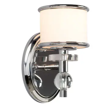 Hilton Chrome Single Light Vanity - White Glass, 60W A15 Med Base, 5.5" W X 10" H, Non-Dimmable 1