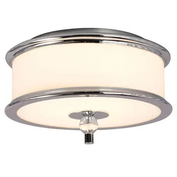 Hilton Flushmount Chrome - White Glass, 2X60w Med. Base, 13-3/8" X 7-7/8", Non-Dimmable 1