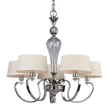 Hudson 5L Chandelier - Chrome Finish, White Linen Shade, 26-3/4"D X 25-1/2"H, 60W Cand. Base Bulbs, Non-Dimmable 1