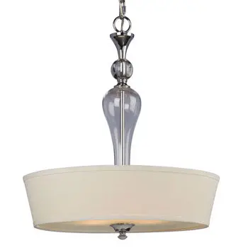 Hudson Chrome Pendant Light: 3-Light, White Linen Shade With Frosted Glass, 60W Med Base, 20"D X 23-5/8"H 1