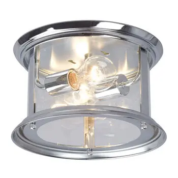 Huntington Chrome Flush Mount Light - Clear Glass, 2 X 60W Bulbs, 10" Diameter, Non-Dimmable, Sleek Design 1