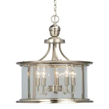 Huntington Pendant Light - Brushed Nickel, Clear Glass, 5X60w, 18"X19.5", Elegant Lighting Solution Non-Dimmable 1