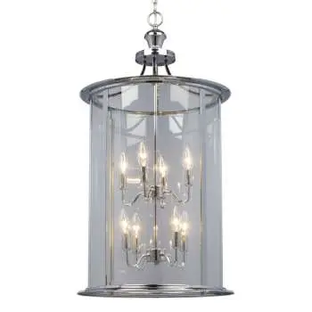 Huntington Pendant Light - Chrome, Clear Glass, 8X 60W Bulbs, Non-Dimmable, 18"X34.25" For Modern Elegance 1