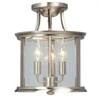 Huntington Semi-Flush Mount - Brushed Nickel & Clear Glass, 3X60w Cand. Base, Non-Dimmable, 10"D X 12-3/8"H 1