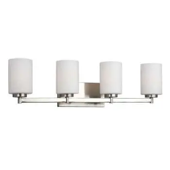 Kaden 4-Light Vanity Fixture, Brushed Nickel, Satin White Glass, 28-1/4" Width, 100W Bulbs (Not Included) 1