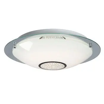 Michio I Led Flush Mount - Chrome, White Glass & Crystals, 24W, 3000K, Dimmable, Energy Star Certified 1