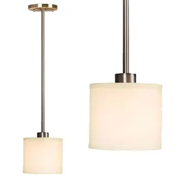 Mini-Pendant Light - Brushed Nickel, Off-White Linen Shade, 6", 12", 18" Rods, 60W Max (Bulb Not Included) 1