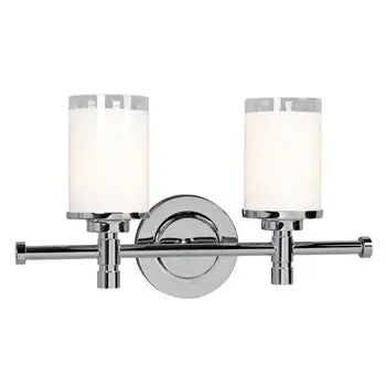 Nora 2-Light Vanity, Chrome Finish, White Opal/Clear Glass - 100W Bulbs, 16"W X 9-1/4"H, Non-Dimmable 1